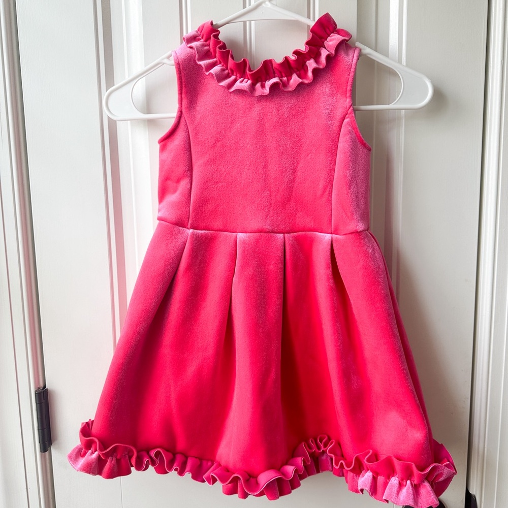 5T Genuine Kids Girls Ruffle Hot Pink Velvet Special Occasion Dress